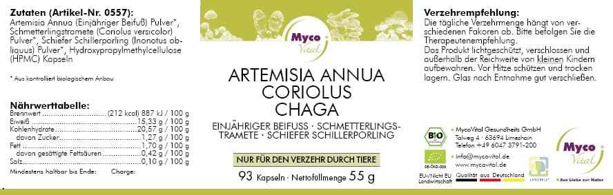 ARTEMISIA-Coriolus-Chaga Organic Powder Capsules (Blend 557)