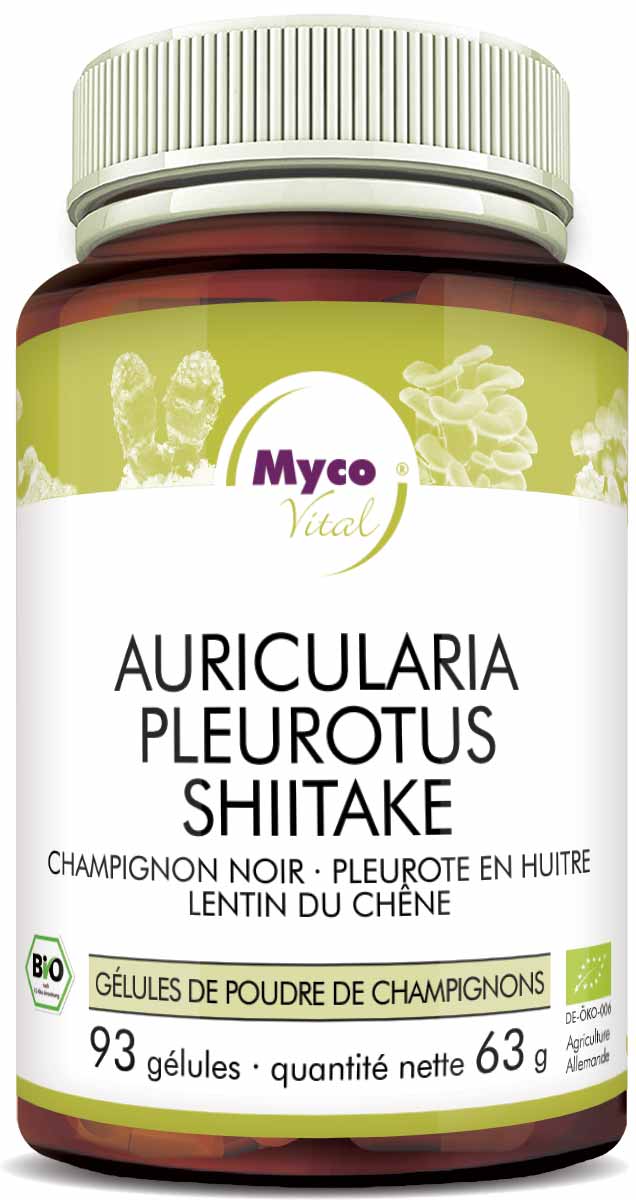 Auricularia-Pleurotus-Shiitake Capsules de poudre de champignons biologiques (mélange 360)