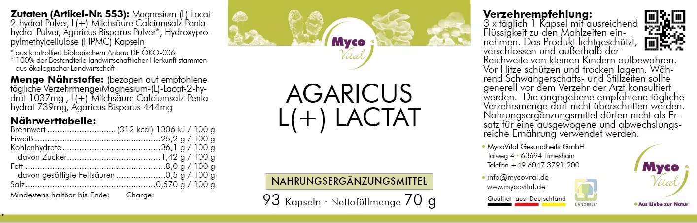 Agaricus L(+) Lactate Capsules (Mixture 0553)