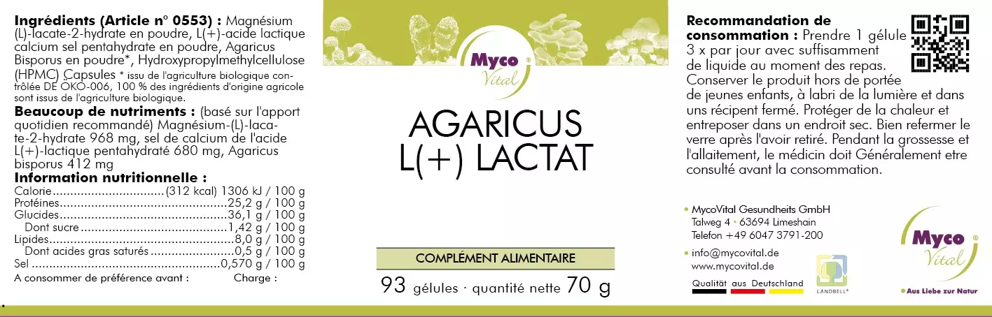 Agaricus L(+) lactate en capsules (mélange 0553)
