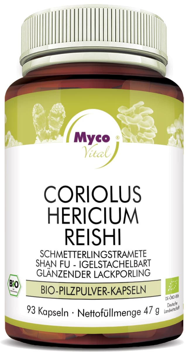 Coriolus-Hericium-Reishi Organic Mushroom Powder Capsules (Blend 349)