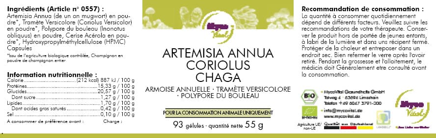 ARTEMISIA-Coriolus-Chaga Capsules de poudre bio (mélange 557)