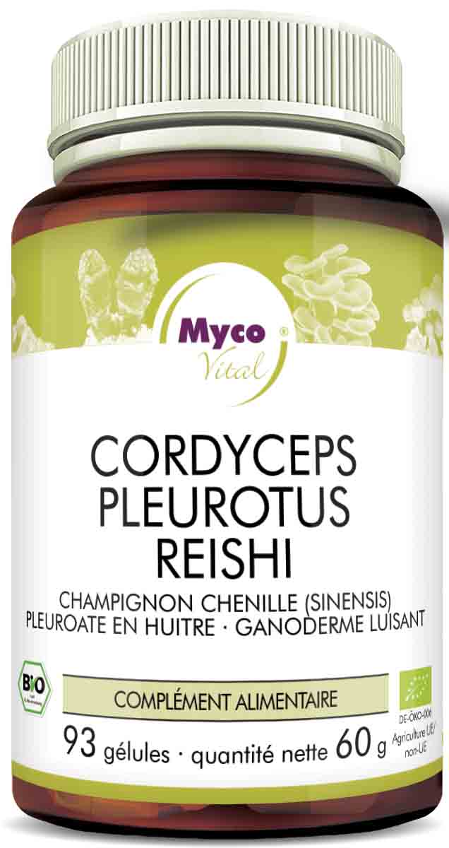 Cordyceps-Pleurotus-Reishi Capsules de poudre de champignons bio (mélange 337)