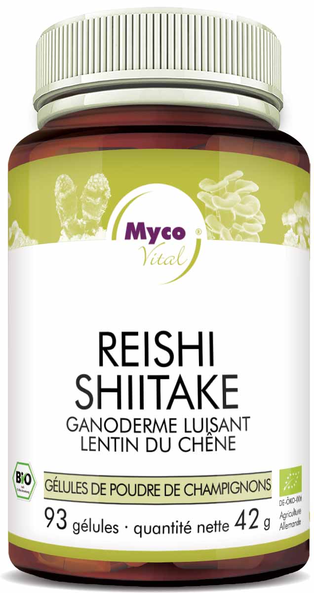 Reishi-Shiitake Capsules de poudre de champignons bio (mélange 320)