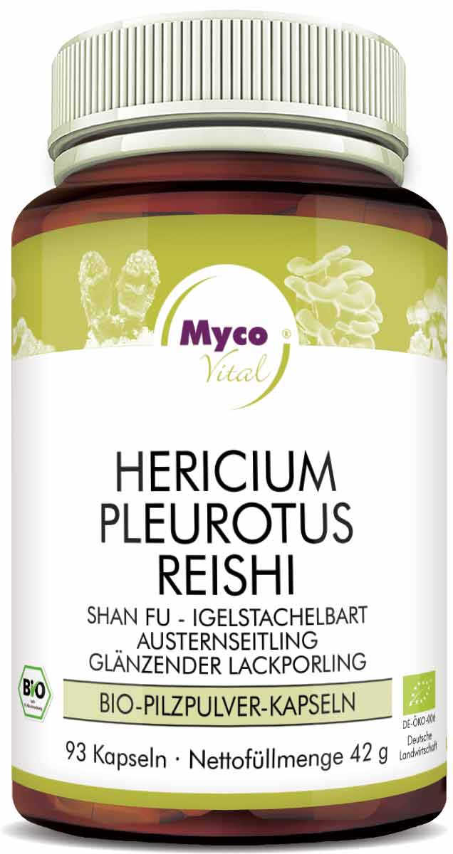Hericium-Pleurotus-Reishi Organic Mushroom Powder Capsules (Blend 353)