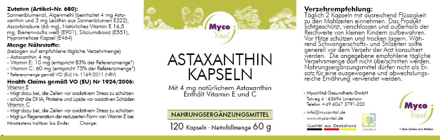 Cápsulas de astaxantina, vegetarianas, 4 mg