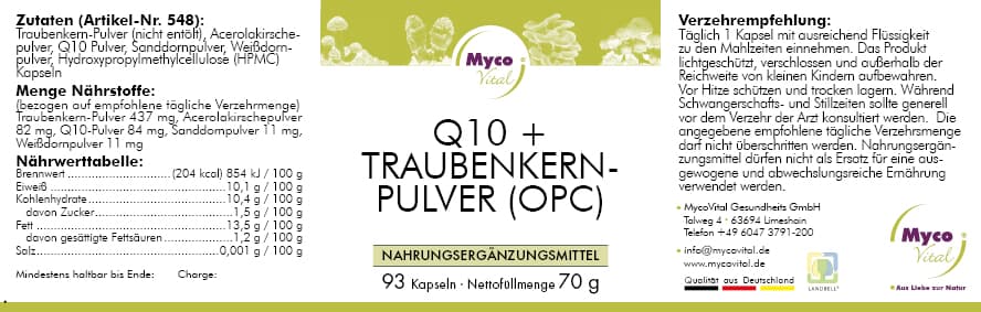 Q10 + TRAUBENKERN-KAPSELN (OPC) aus nicht entölten Bio-Traubenkernen (Mischung 548)