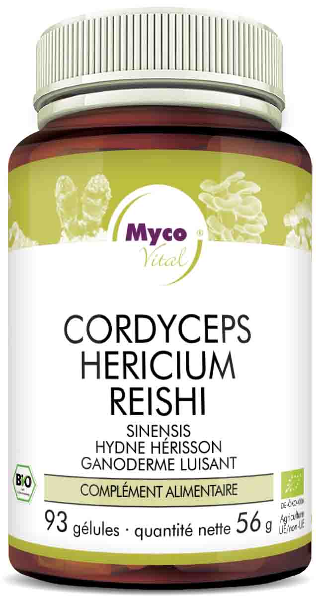 Cordyceps-Hericium-Reishi Capsules de poudre de champignons bio (mélange 344)