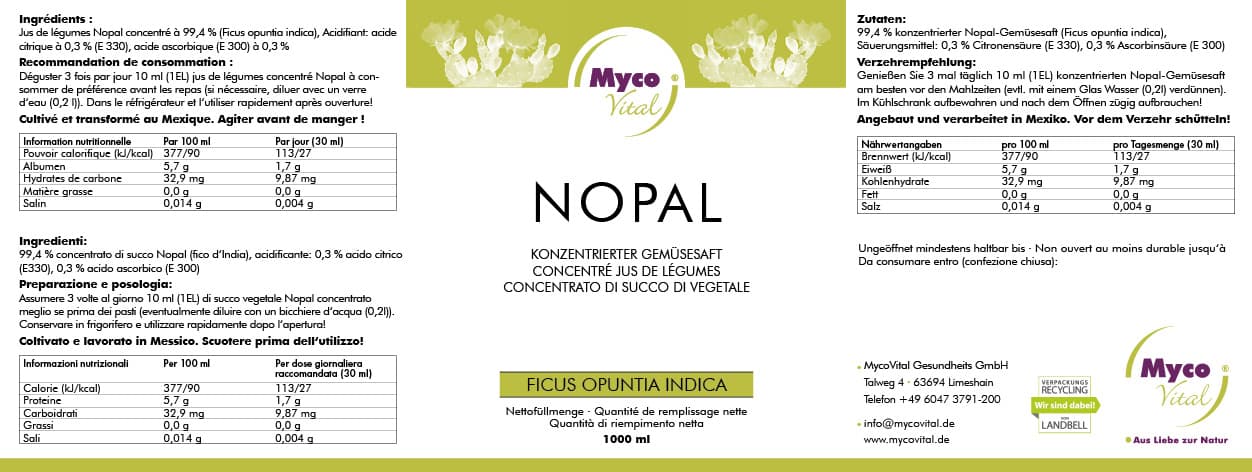 Organic Nopal vegetable juice, concentrated 1 liter