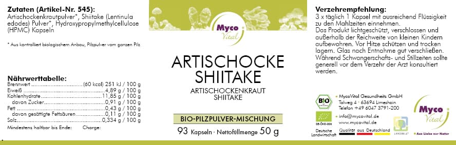 SHIITAKE-ARTISCHOCKEN Bio-Pulver-Kapseln (Mischung 545)