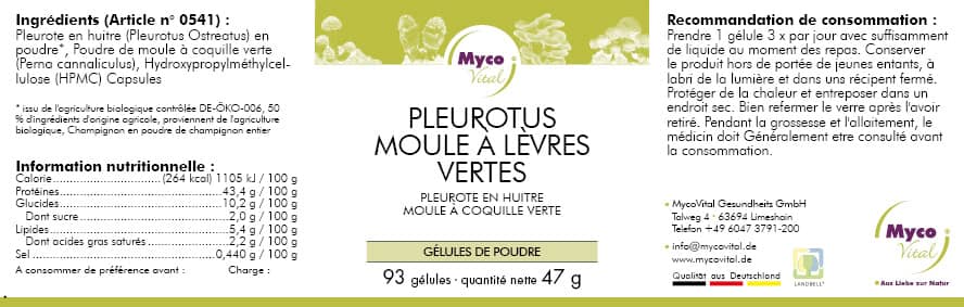 Pleurotus Gélules de poudre LIPP VERT (mélange 541)