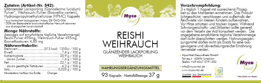 REISHI-WEIHRAUCH-Pulver-Kapseln (Mischung 542)