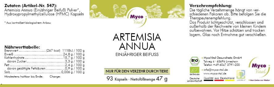 ARTEMISIA ANNUA - Einjähriger Beifuß, Bio-Pulver-Kapseln (547)