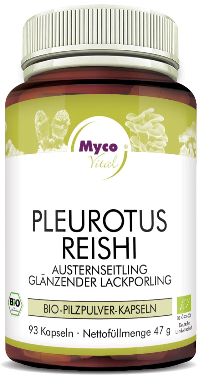 Pleurotus-Reishi Organic mushroom powder capsules (mixture 348)