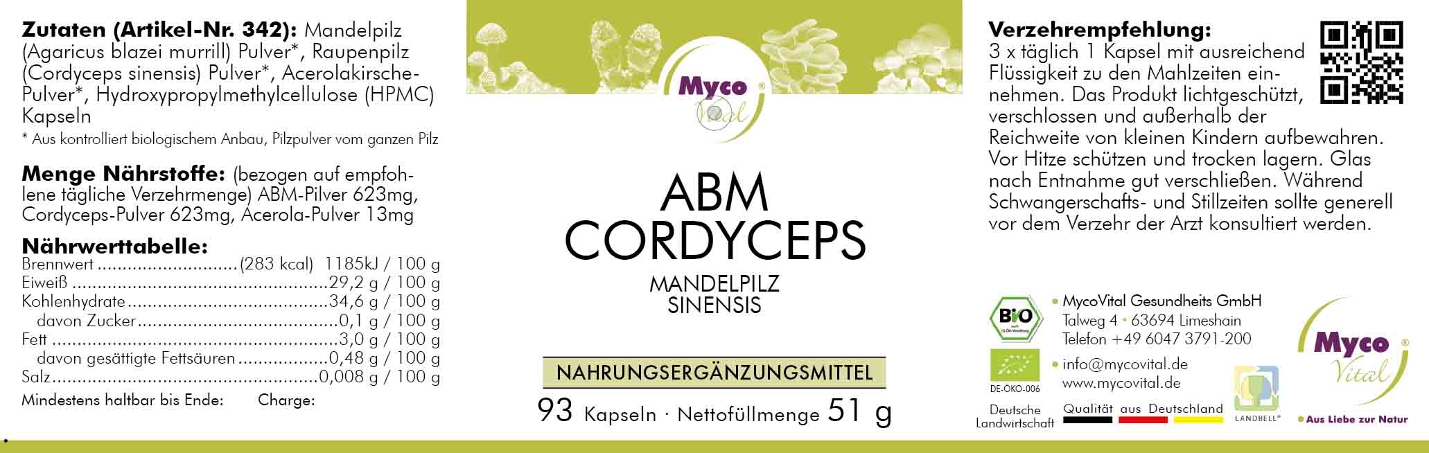 ABM-Cordyceps Organic mushroom powder capsules (blend 342)