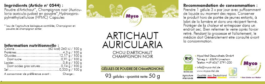 Auricularia-ARTICHAUT capsules de poudre organique (mélange 544)