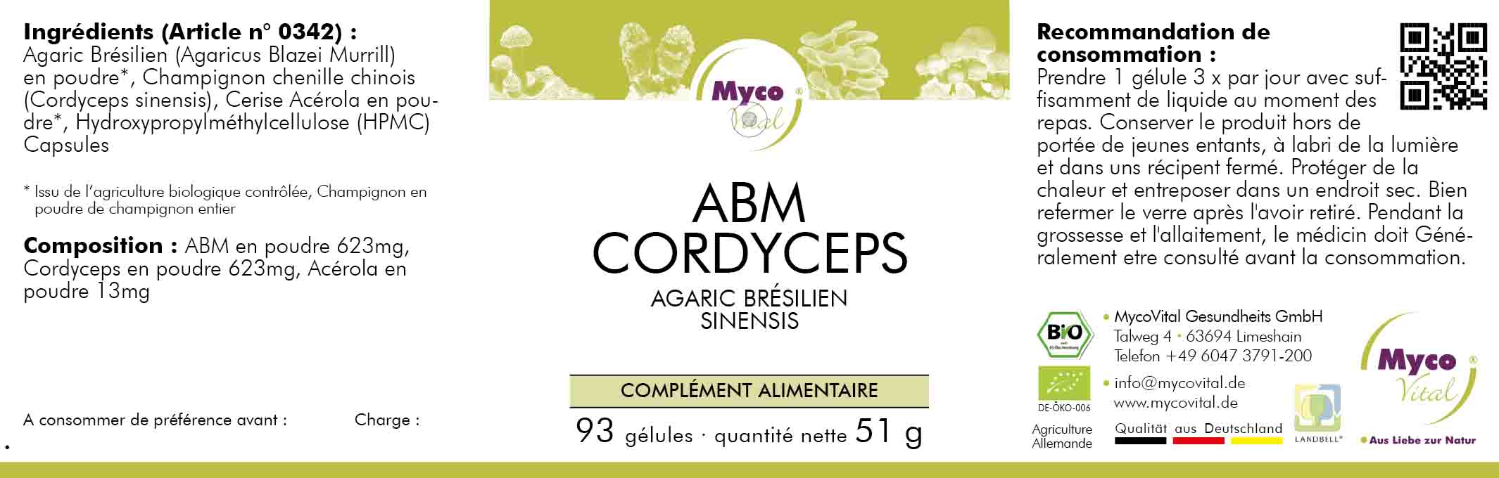 ABM-Cordyceps Capsules de poudre de champignons biologiques (mélange 342)